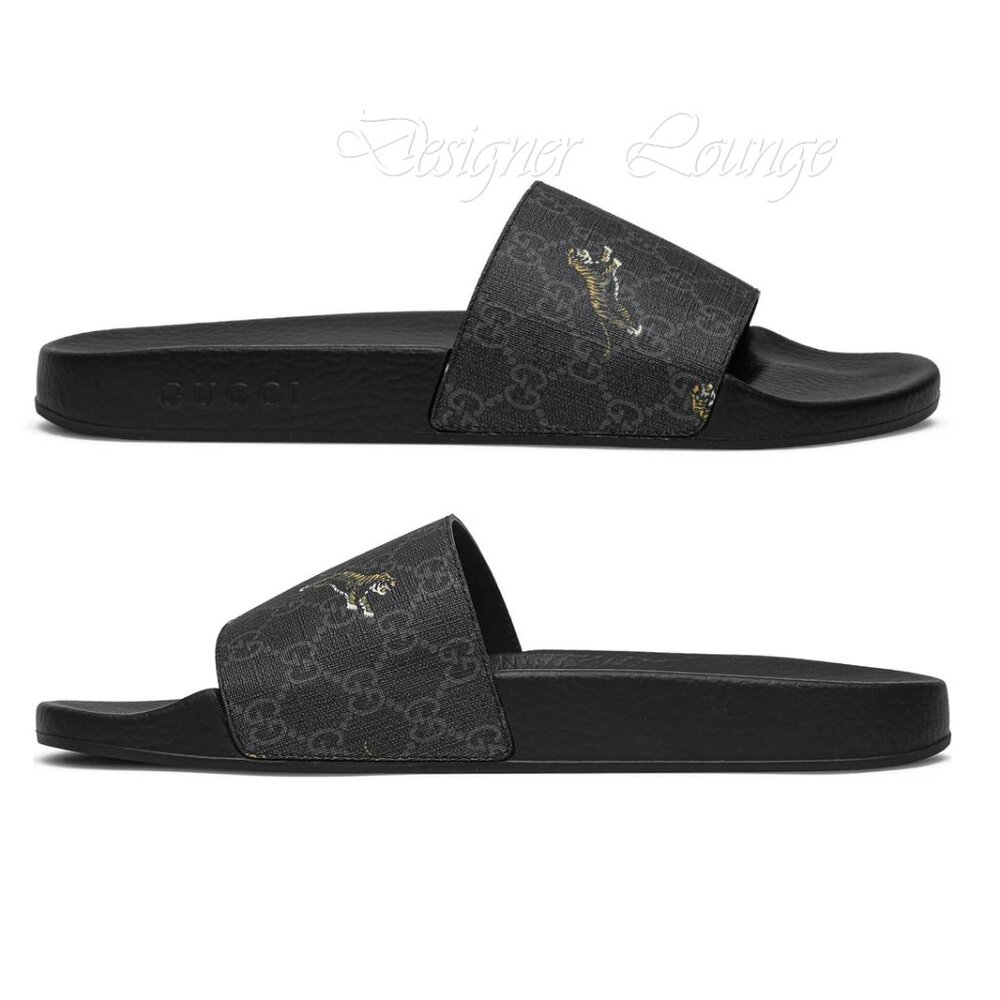 SOLD! NEW GUCCI Men's GG Supreme Tiger Print Black Slides Sandals 7 G / US 7.5 - Picture 5 of 11